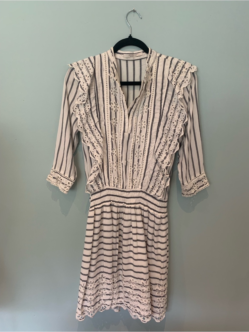 Scotch & Soda Women's Cream and Gray Striped Lace-Trim Dress